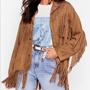 Faux Suede Fringe Jacket (Camel)